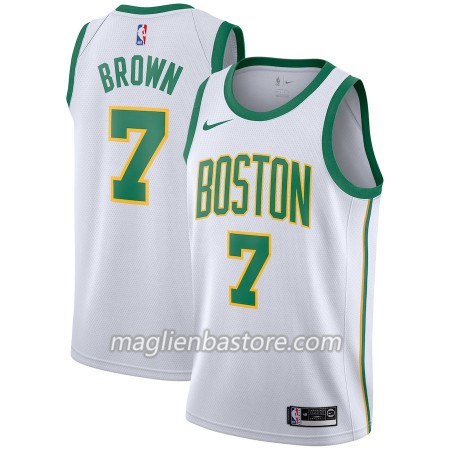 Maglia NBA Boston Celtics Jaylen Brown 7 2018-19 Nike City Edition Bianco Swingman - Uomo